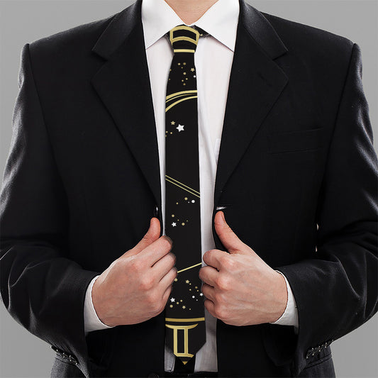 Gold And Black Sagittarius Sign Print Necktie
