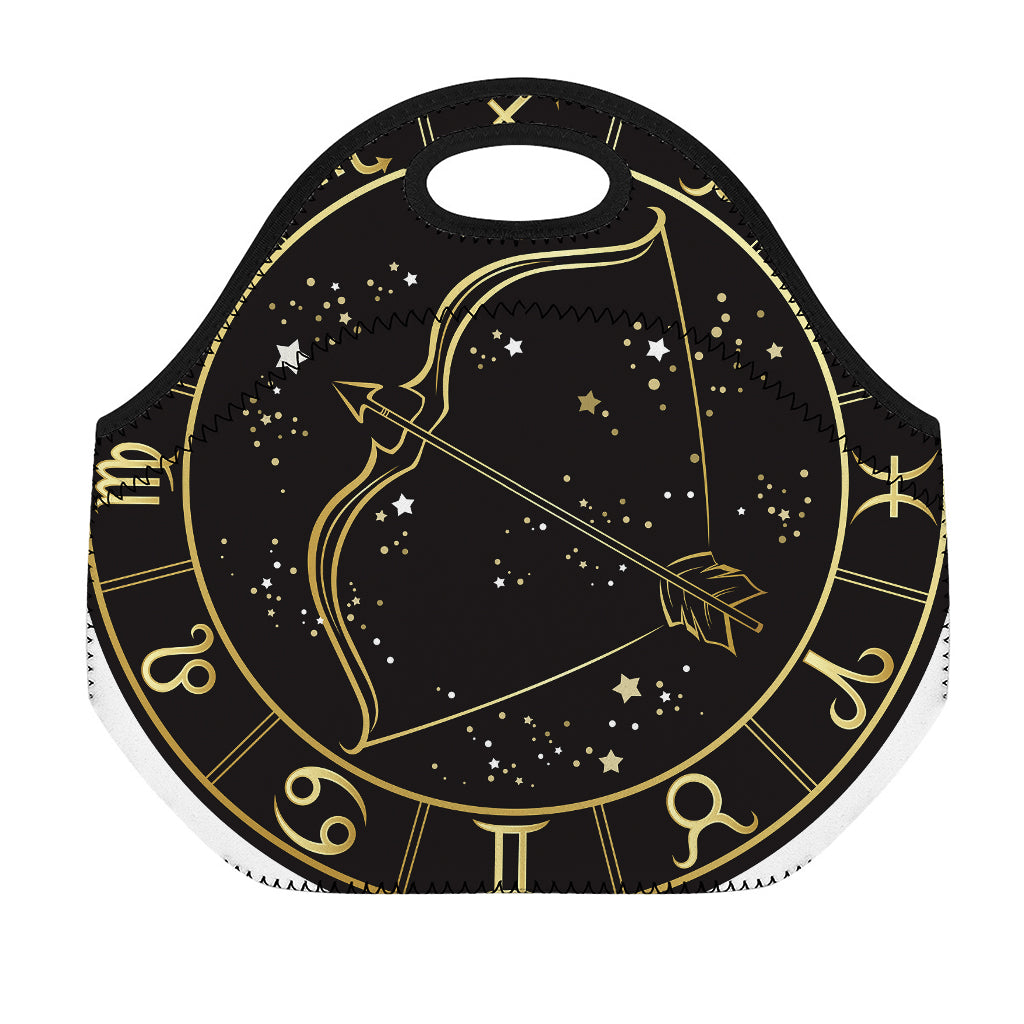 Gold And Black Sagittarius Sign Print Neoprene Lunch Bag