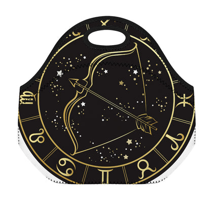 Gold And Black Sagittarius Sign Print Neoprene Lunch Bag