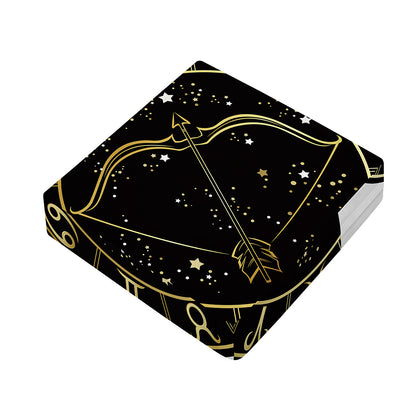 Gold And Black Sagittarius Sign Print Outdoor Seat Cushion Cover