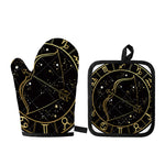 Gold And Black Sagittarius Sign Print Oven Mitt And Pot Holder Set