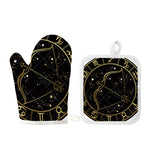 Gold And Black Sagittarius Sign Print Oven Mitt And Pot Holder Set