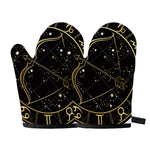 Gold And Black Sagittarius Sign Print Oven Mitts