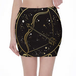 Gold And Black Sagittarius Sign Print Pencil Mini Skirt