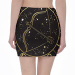 Gold And Black Sagittarius Sign Print Pencil Mini Skirt