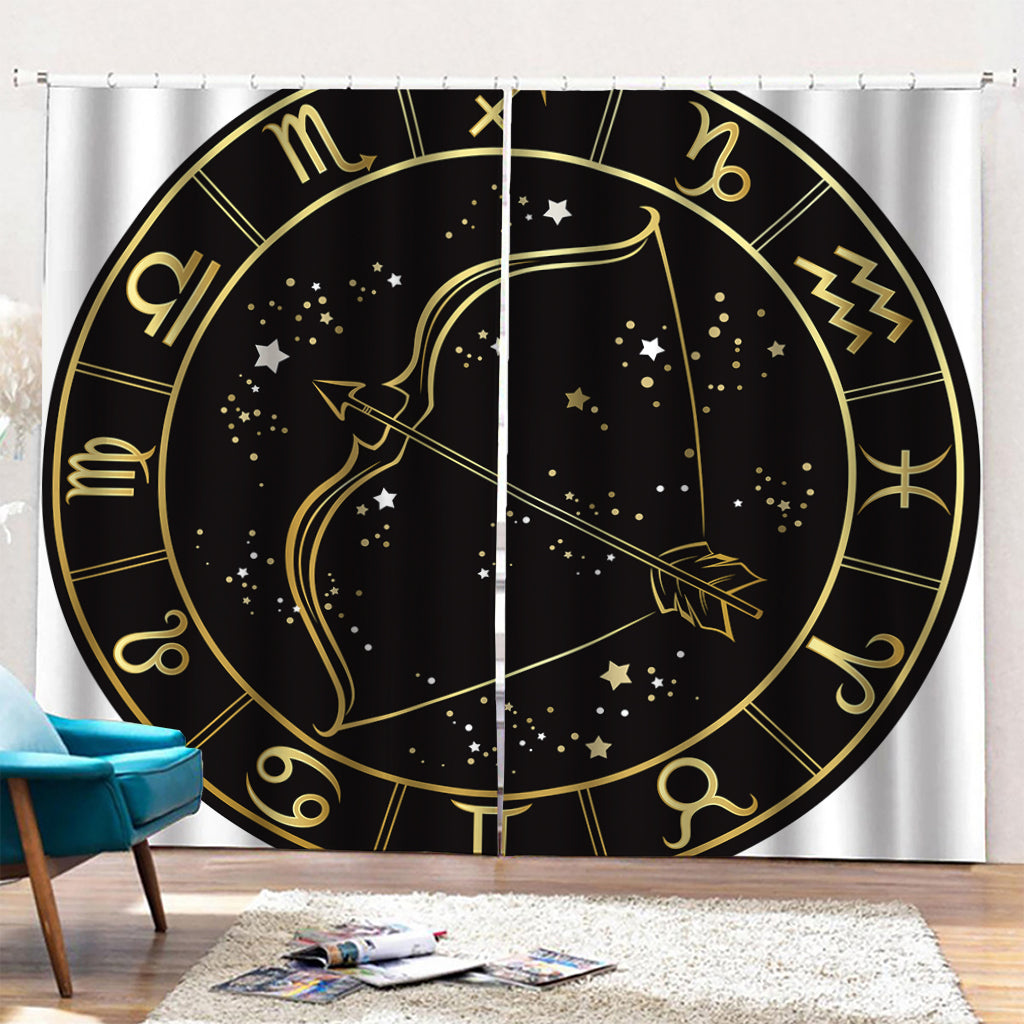 Gold And Black Sagittarius Sign Print Pencil Pleat Curtains