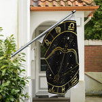 Gold And Black Sagittarius Sign Print Polyester Flag