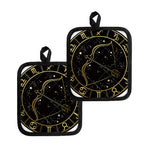 Gold And Black Sagittarius Sign Print Pot Holders