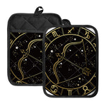 Gold And Black Sagittarius Sign Print Pot Holders With Pocket