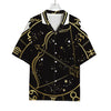 Gold And Black Sagittarius Sign Print Rayon Hawaiian Shirt