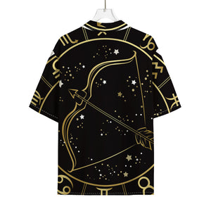 Gold And Black Sagittarius Sign Print Rayon Hawaiian Shirt