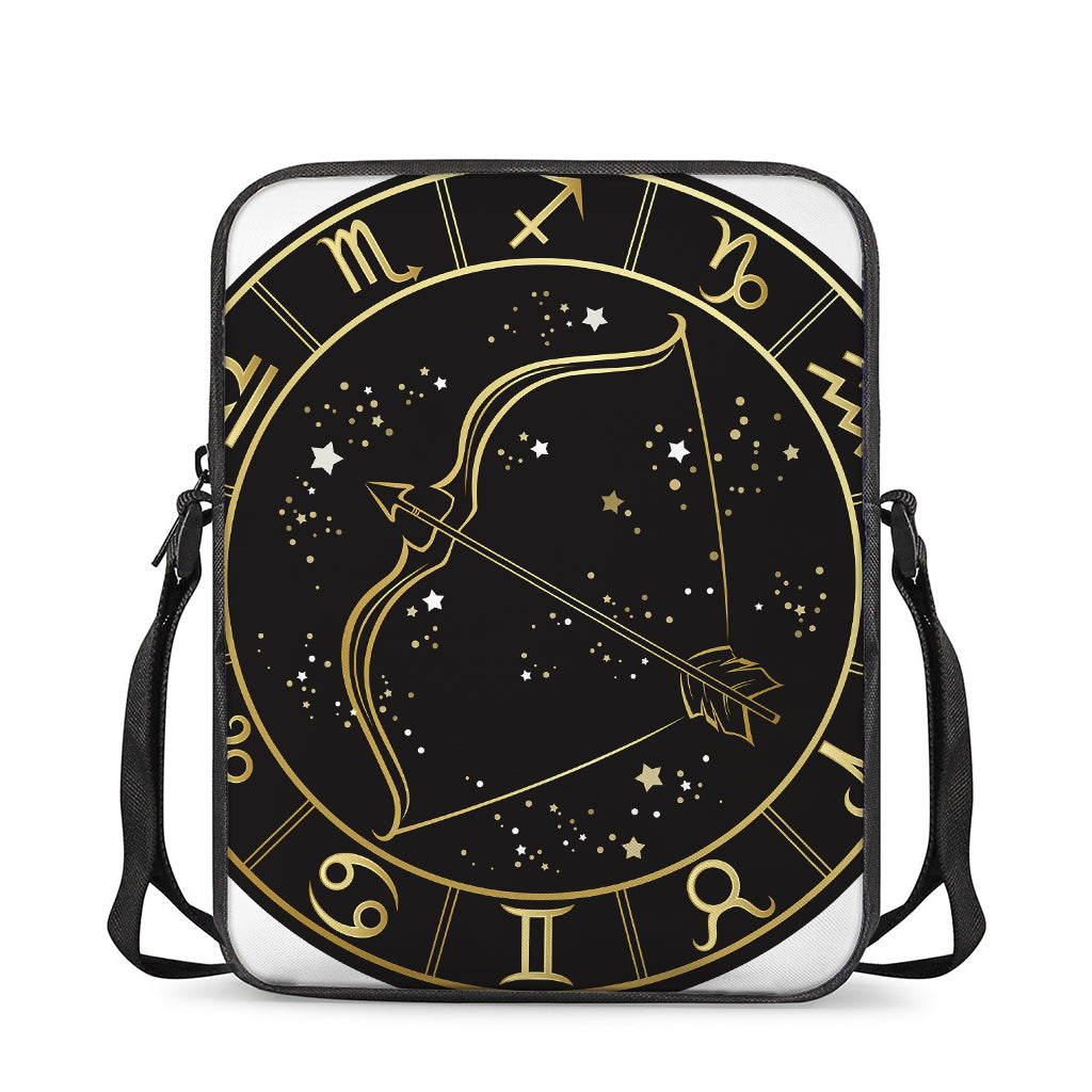 Gold And Black Sagittarius Sign Print Rectangular Crossbody Bag
