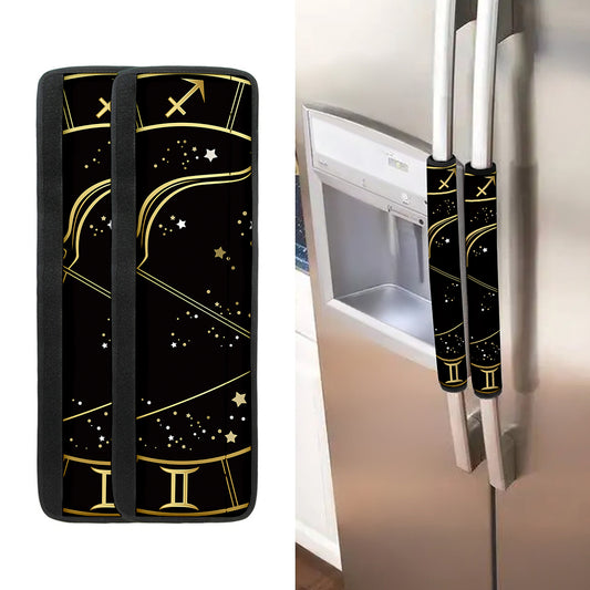 Gold And Black Sagittarius Sign Print Refrigerator Handle Covers
