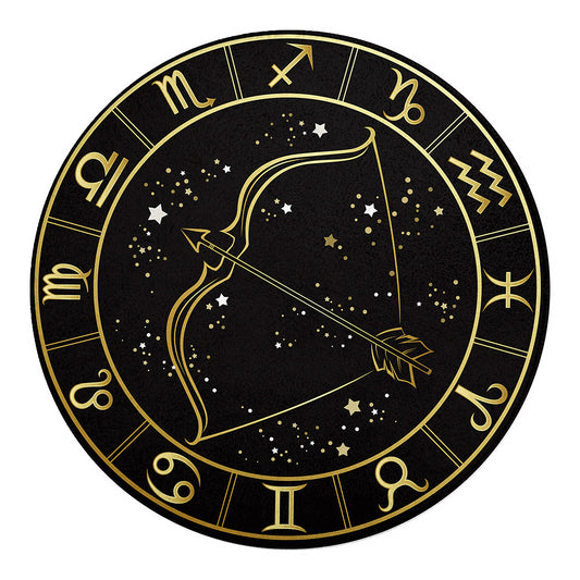 Gold And Black Sagittarius Sign Print Round Blanket