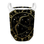 Gold And Black Sagittarius Sign Print Round Laundry Basket