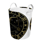 Gold And Black Sagittarius Sign Print Round Laundry Basket