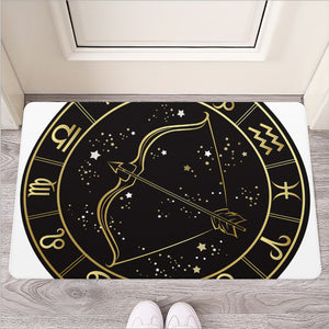 Gold And Black Sagittarius Sign Print Rubber Doormat