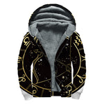 Gold And Black Sagittarius Sign Print Sherpa Lined Zip Up Hoodie