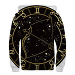 Gold And Black Sagittarius Sign Print Sherpa Lined Zip Up Hoodie