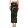 Gold And Black Sagittarius Sign Print Side Slit Maxi Skirt