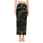 Gold And Black Sagittarius Sign Print Side Slit Maxi Skirt