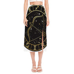 Gold And Black Sagittarius Sign Print Side Slit Midi Skirt