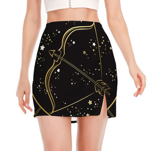 Gold And Black Sagittarius Sign Print Side Slit Mini Skirt