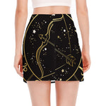 Gold And Black Sagittarius Sign Print Side Slit Mini Skirt