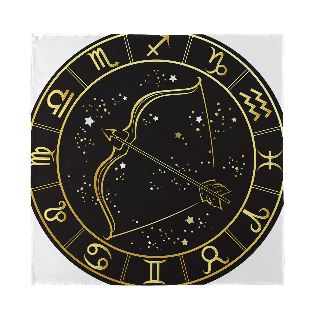 Gold And Black Sagittarius Sign Print Silk Bandana