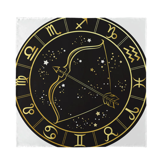 Gold And Black Sagittarius Sign Print Silk Bandana