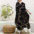 Gold And Black Sagittarius Sign Print Silk V-Neck Kaftan Dress