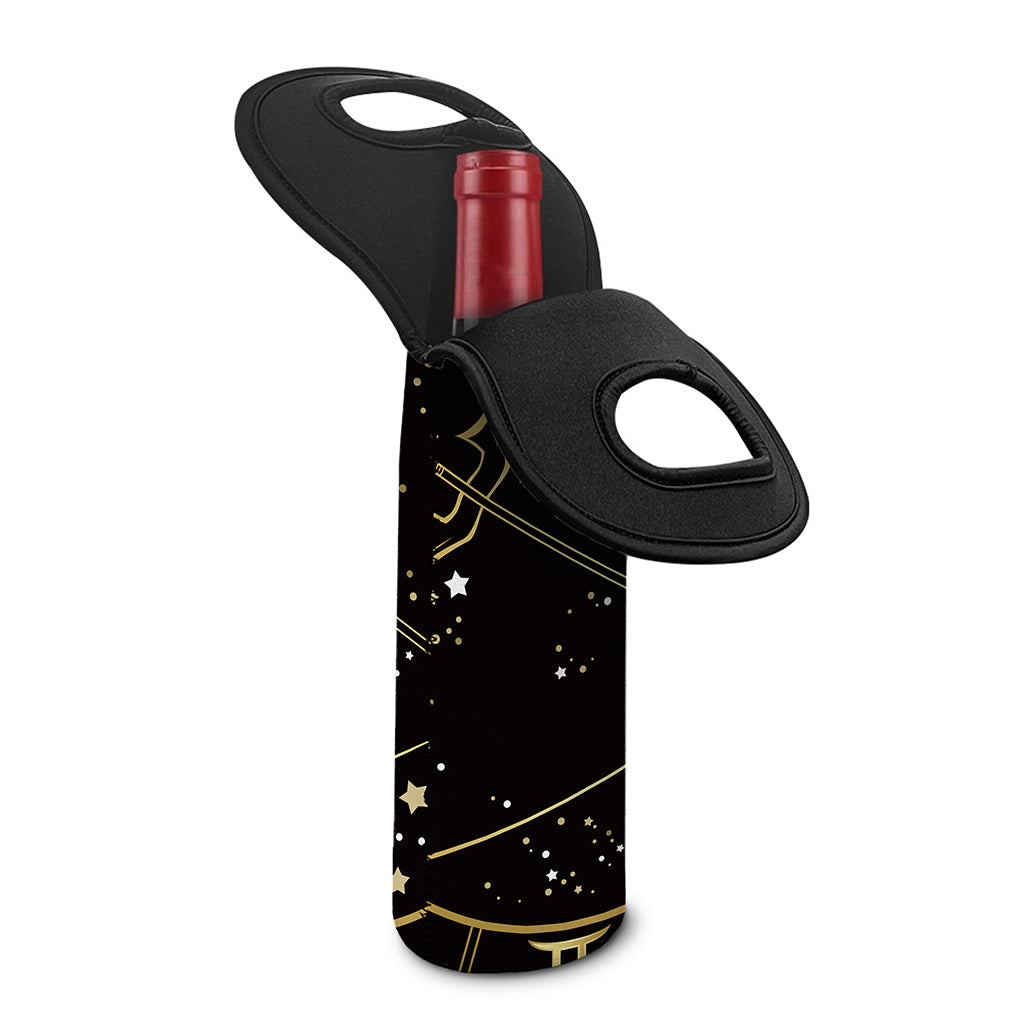 Gold And Black Sagittarius Sign Print Single Neoprene Wine Tote