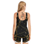 Gold And Black Sagittarius Sign Print Sleeveless One Piece Swimsuit