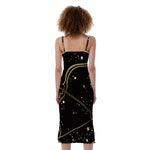 Gold And Black Sagittarius Sign Print Slim Fit Midi Cami Dress