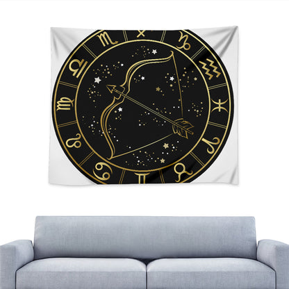 Gold And Black Sagittarius Sign Print Tapestry