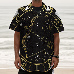 Gold And Black Sagittarius Sign Print Textured Short Sleeve Shirt