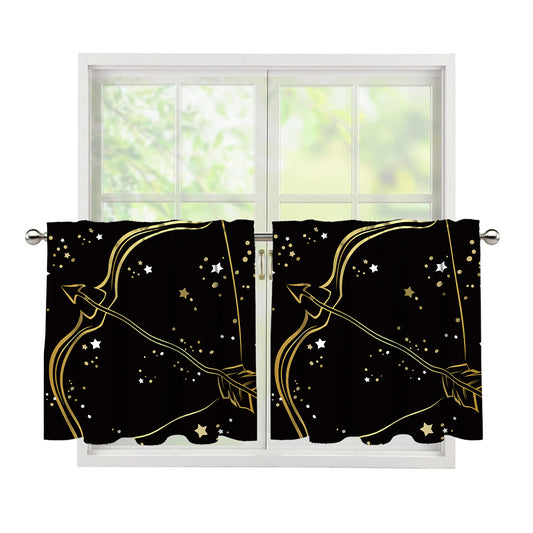 Gold And Black Sagittarius Sign Print Tier Curtains