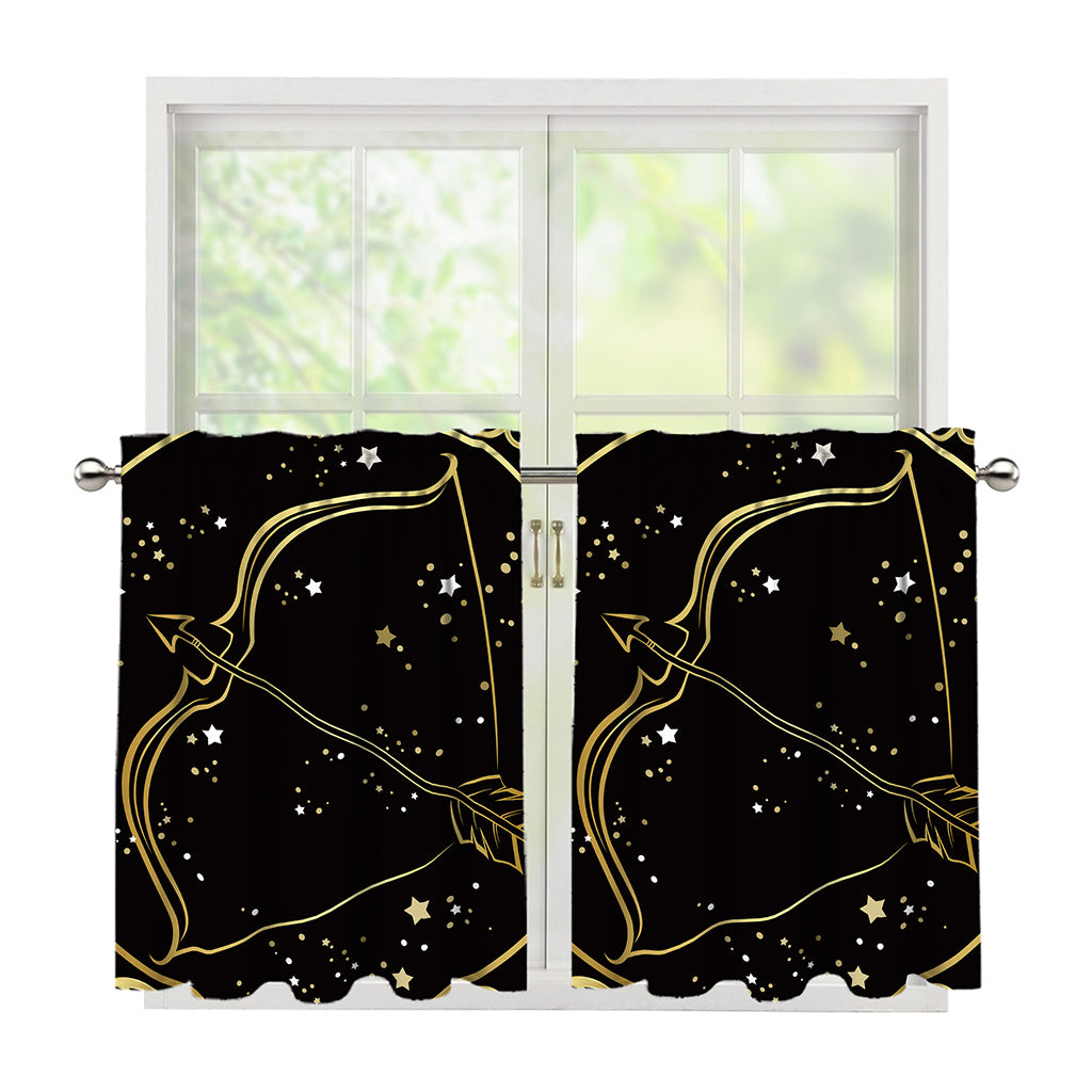Gold And Black Sagittarius Sign Print Tier Curtains