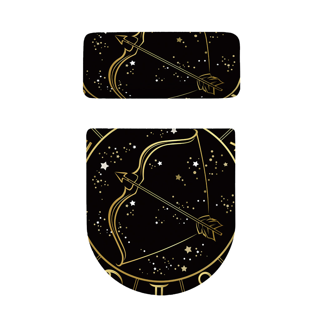 Gold And Black Sagittarius Sign Print Toilet Lid And Tank Cover Set
