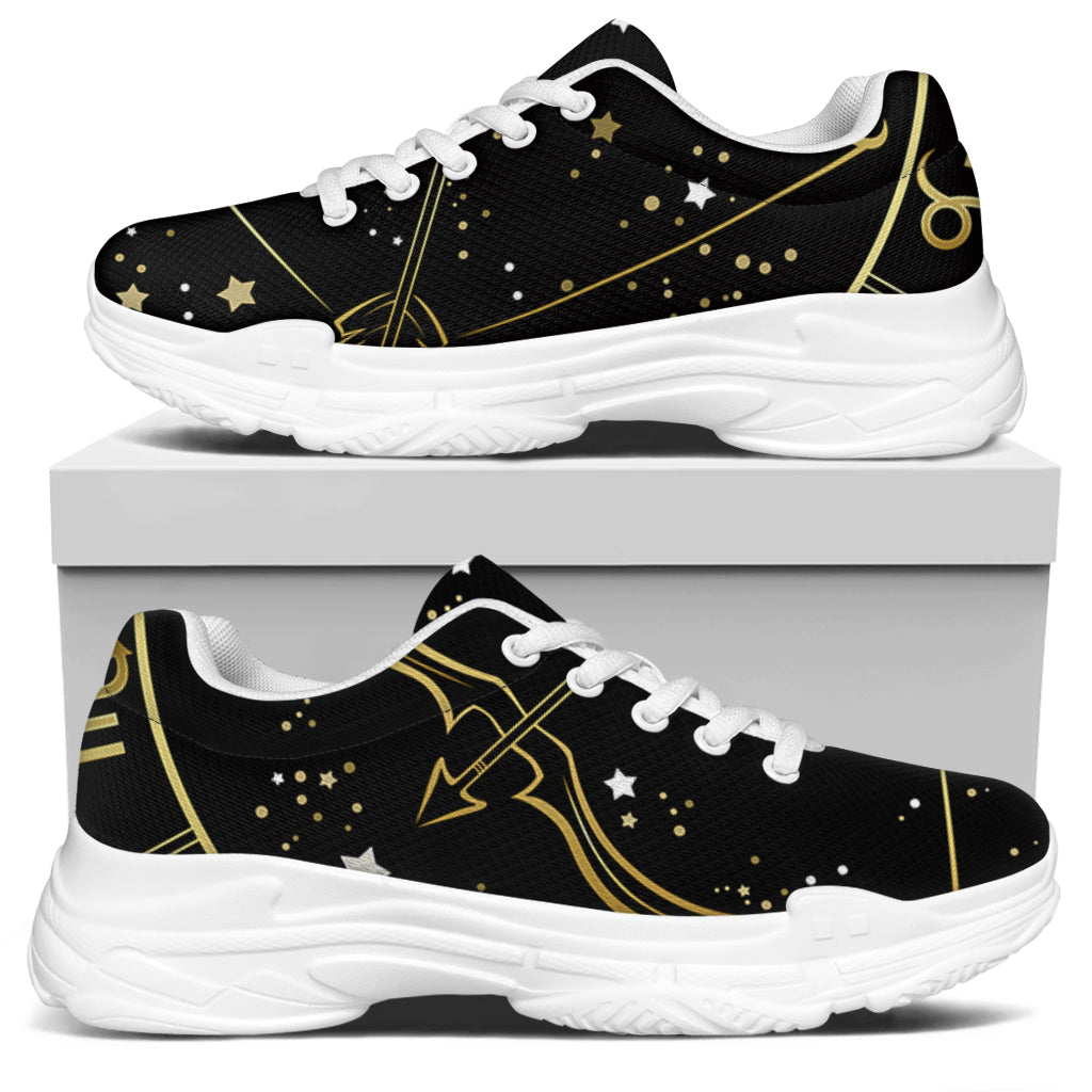 Gold And Black Sagittarius Sign Print White Chunky Shoes