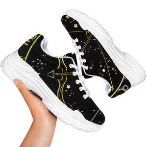 Gold And Black Sagittarius Sign Print White Chunky Shoes