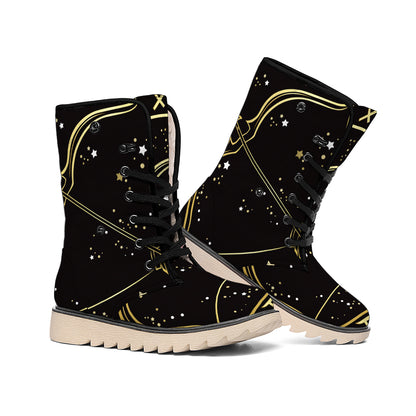Gold And Black Sagittarius Sign Print Winter Boots