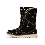 Gold And Black Sagittarius Sign Print Winter Boots