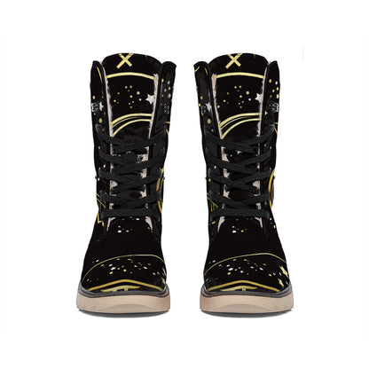 Gold And Black Sagittarius Sign Print Winter Boots