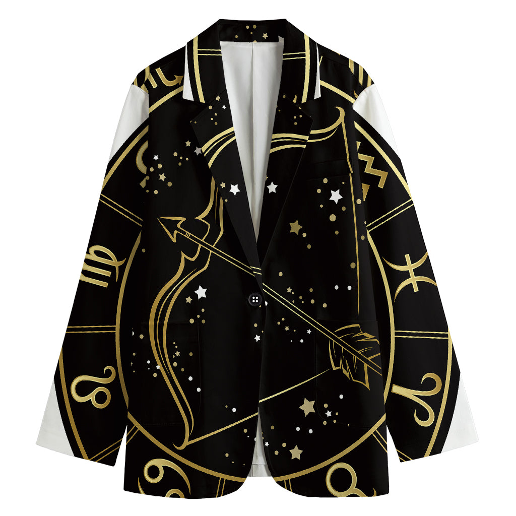 Gold And Black Sagittarius Sign Print Women's Blazer