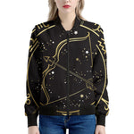 Gold And Black Sagittarius Sign Print Women's Bomber Jacket