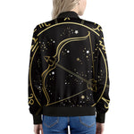 Gold And Black Sagittarius Sign Print Women's Bomber Jacket