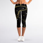 Gold And Black Sagittarius Sign Print Women's Capri Leggings