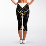 Gold And Black Sagittarius Sign Print Women's Capri Leggings