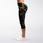 Gold And Black Sagittarius Sign Print Women's Capri Leggings